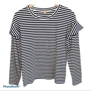 Cremieux White Black Striped Long Sleeve Top Size Medium